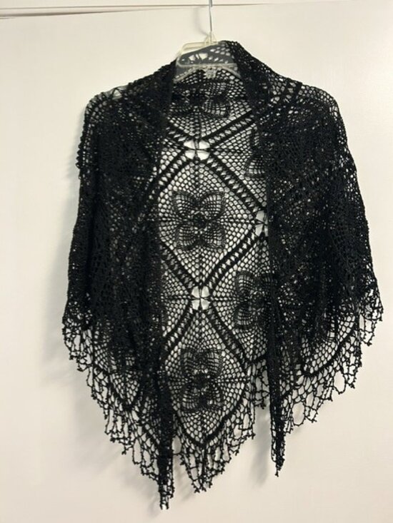 Bellissima Accessories - 2 pashminas/shawls: Black beaded lace & Silver/Cream beaded velvet